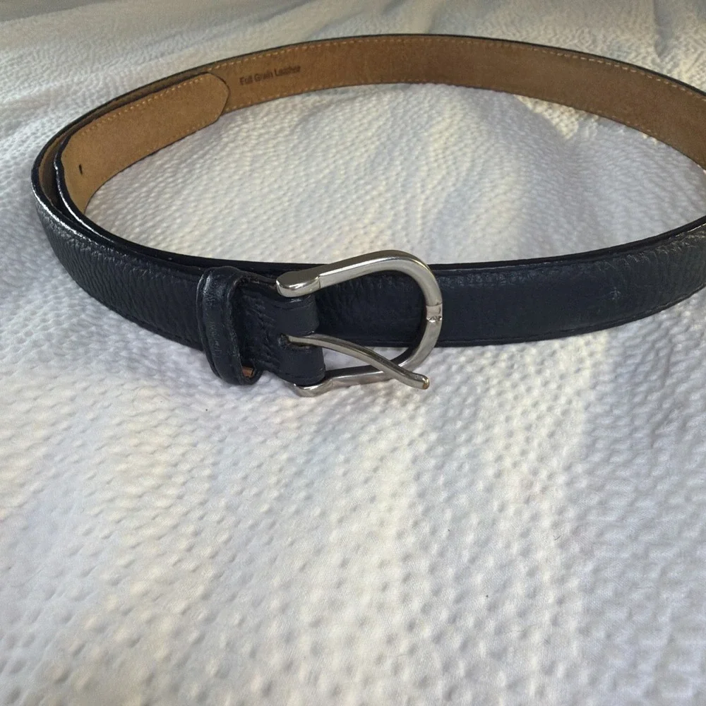Ll Bean Womens Black Leather Belt With Silver Buckle Sz M